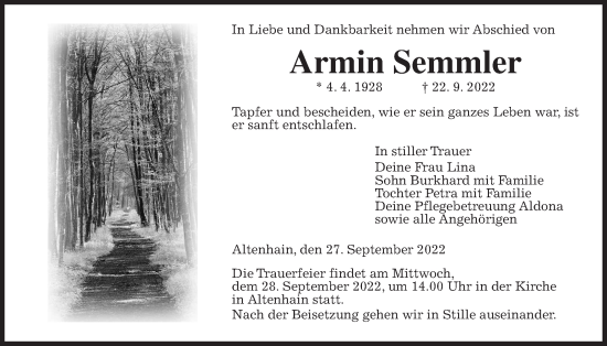 Traueranzeige von Armin Semmler von Giessener Allgemeine, Alsfelder Allgemeine
