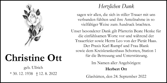 Traueranzeige von Christine Ott von Kreis-Anzeiger