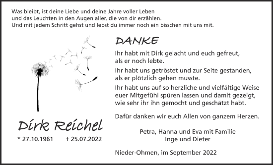 Traueranzeige von Dirk Reichel von Alsfelder Allgemeine, Mücker Stimme