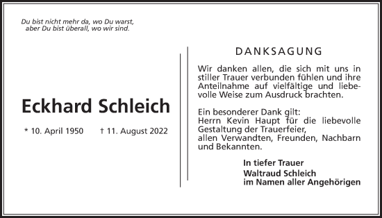 Traueranzeige von Eckhard Schleich von Kreis-Anzeiger