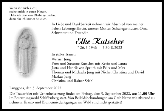 Traueranzeige von Elke Kutscher von Giessener Anzeiger, Giessener Allgemeine, Alsfelder Allgemeine