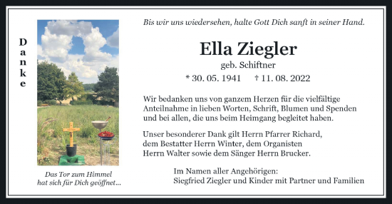 Traueranzeige von Ella Ziegler von Wetterauer Zeitung