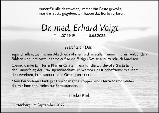 Traueranzeige von Erhard Voigt von Giessener Allgemeine, Alsfelder Allgemeine, Giessener Anzeiger