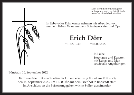 Traueranzeige von Erich Dörr von Wetterauer Zeitung