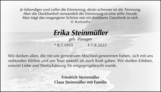 Traueranzeige von Erika Steinmüller von Licher Wochenblatt