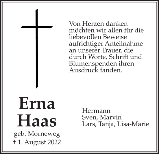 Traueranzeige von Erna Haas von Wetterauer Zeitung
