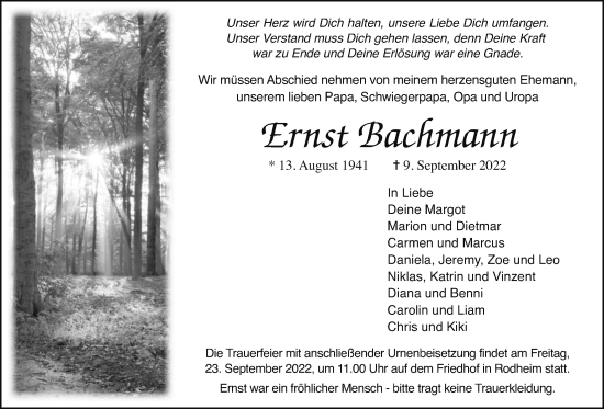 Traueranzeige von Ernst Bachmann von Wetterauer Zeitung