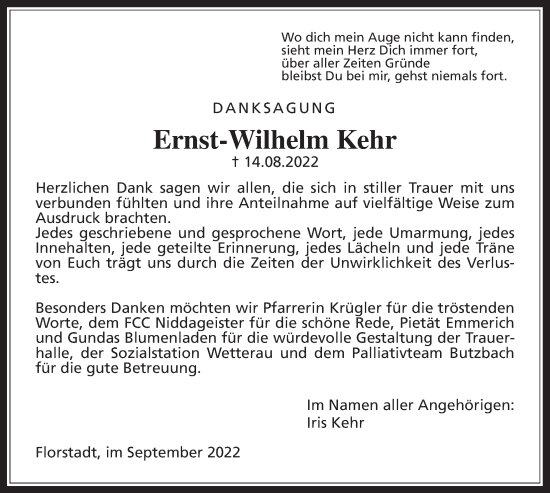 Traueranzeige von Ernst-Wilhelm Kehr von Wetterauer Zeitung