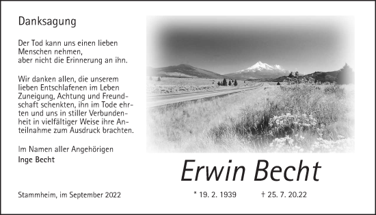 Traueranzeige von Erwin Becht von Wetterauer Zeitung