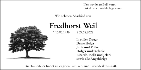 Traueranzeige von Fredhorst Weil von Giessener Allgemeine, Alsfelder Allgemeine