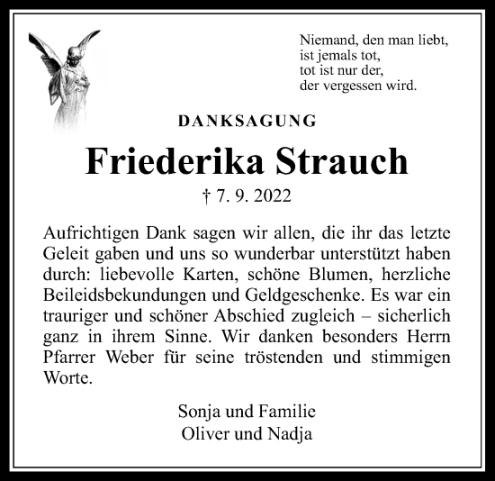 Traueranzeige von Friederika Strauch von Wetterauer Zeitung