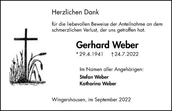 Traueranzeige von Gerhard Weber von Kreis-Anzeiger