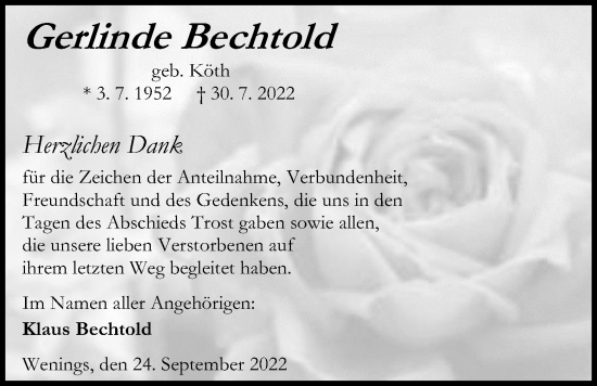 Traueranzeige von Gerlinde Bechtold von Kreis-Anzeiger