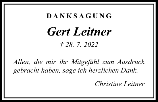 Traueranzeige von Gert Leitner von Giessener Allgemeine, Alsfelder Allgemeine