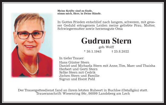 Traueranzeige von Gudrun Stern von Wetterauer Zeitung