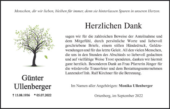Traueranzeige von Günter Ullenberger von Kreis-Anzeiger