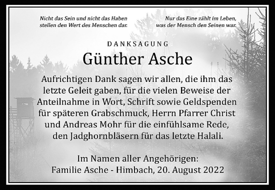 Traueranzeige von Günther Asche von Kreis-Anzeiger