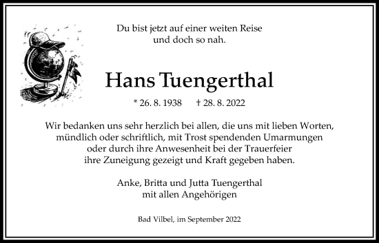 Traueranzeige von Hans Tuengerthal von Bad Vilbel/Karben
