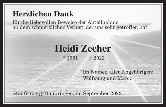 Traueranzeige von Heidi Zecher von Giessener Anzeiger, Giessener Allgemeine, Alsfelder Allgemeine