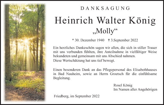Traueranzeige von Heinrich Walter König von Wetterauer Zeitung