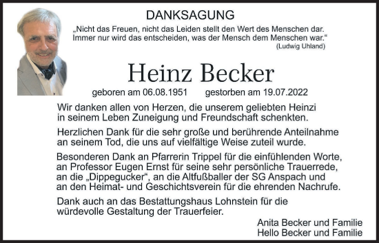 Traueranzeige von Heinz Becker von Alsfelder Allgemeine, Usinger Anzeiger, Alsfelder Allgemeine