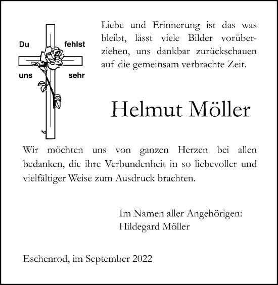 Traueranzeige von Helmut Möller von Kreis-Anzeiger