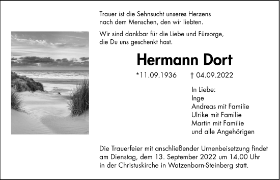 Traueranzeige von Hermann Dort von Giessener Anzeiger, Giessener Allgemeine, Alsfelder Allgemeine