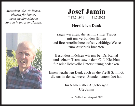 Traueranzeige von Josef Jamin von Bad Vilbel/Karben