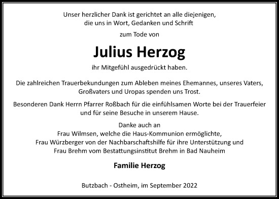 Traueranzeige von Julius Herzog von Wetterauer Zeitung