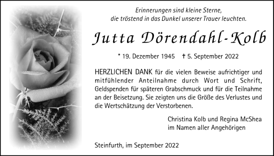 Traueranzeige von Jutta Dörendahl-Kolb von Wetterauer Zeitung