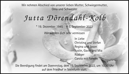 Traueranzeige von Jutta Dörendahl-Kolb von Wetterauer Zeitung