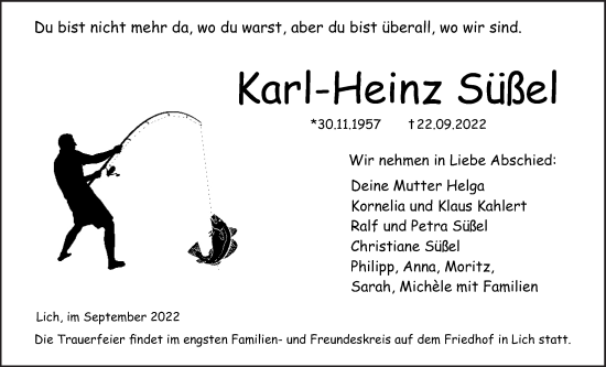 Traueranzeige von Karl-Heinz Süßel von Licher Wochenblatt