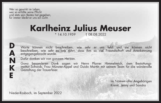 Traueranzeige von Karlheinz Julius Meuser von Wetterauer Zeitung
