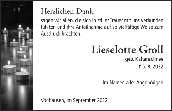 Traueranzeige von Lieselotte Groll von Kreis-Anzeiger