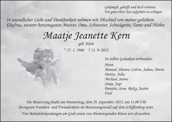 Traueranzeige von Maatje Jeanette Kern von Giessener Anzeiger