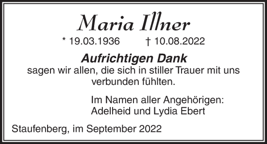 Traueranzeige von Maria Illner von Giessener Anzeiger