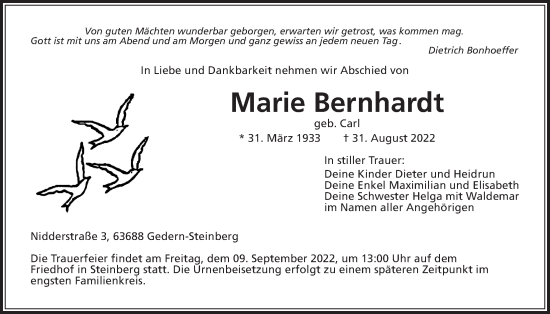 Traueranzeige von Marie Bernhardt von Kreis-Anzeiger