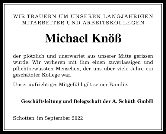 Traueranzeige von Michael Knöß von Kreis-Anzeiger
