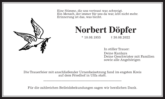 Traueranzeige von Norbert Döpfer von Kreis-Anzeiger