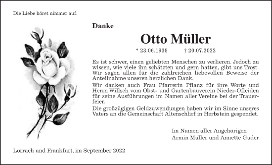 Traueranzeige von Otto Müller von Alsfelder Allgemeine