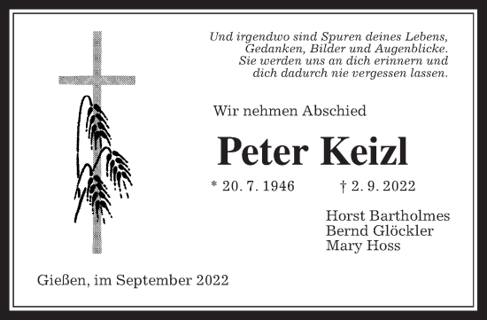 Traueranzeige von Peter Keizl von Giessener Allgemeine, Alsfelder Allgemeine