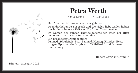 Traueranzeige von Petra Werth von Kreis-Anzeiger
