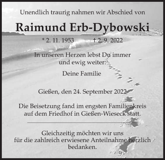 Traueranzeige von Raimund Erb-Dybowski von Giessener Allgemeine, Alsfelder Allgemeine