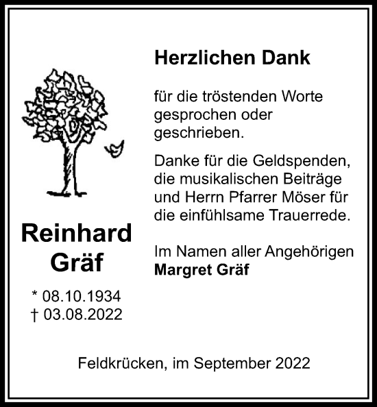 Traueranzeige von Reinhard Gräf von Giessener Allgemeine, Alsfelder Allgemeine