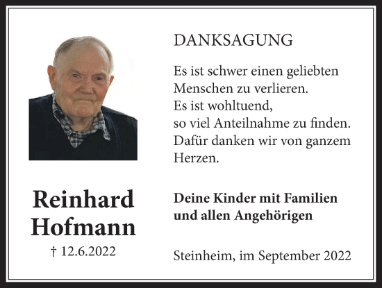 Traueranzeige von Reinhard Hofmann von Licher Wochenblatt