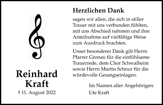 Traueranzeige von Reinhard Kraft von Wetterauer Zeitung