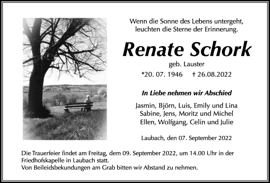 Traueranzeige von Renate Schork von Laubacher Anzeiger