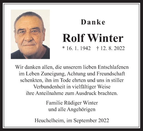Traueranzeige von Rolf Winter von Wetterauer Zeitung