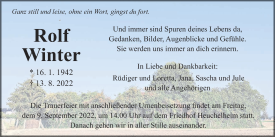 Traueranzeige von Rolf Winter von Wetterauer Zeitung
