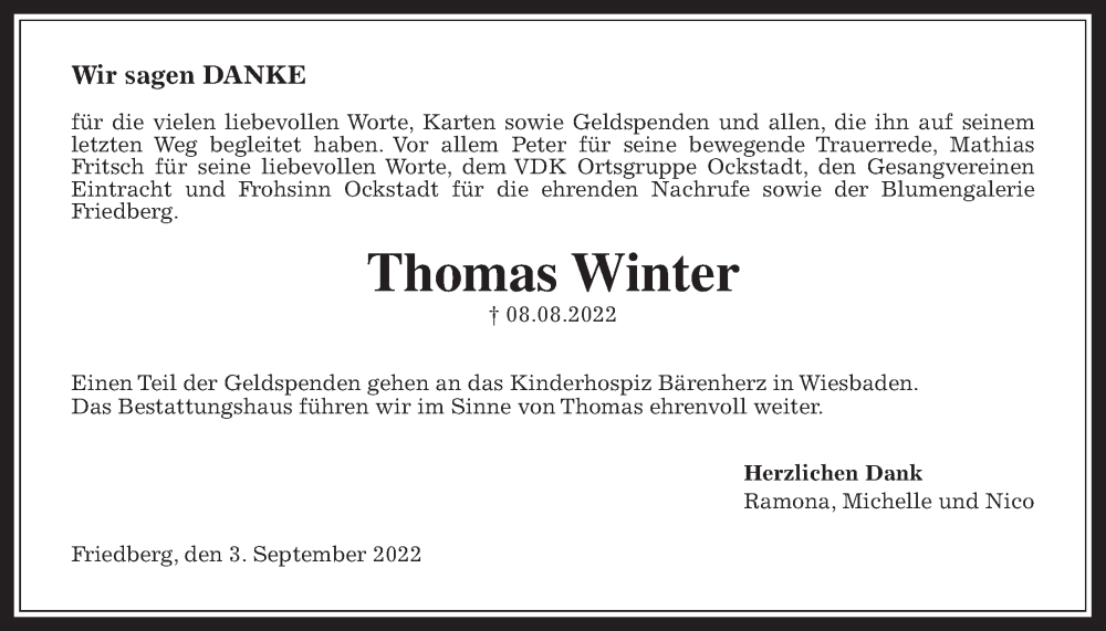  Traueranzeige für Thomas Winter vom 03.09.2022 aus Wetterauer Zeitung